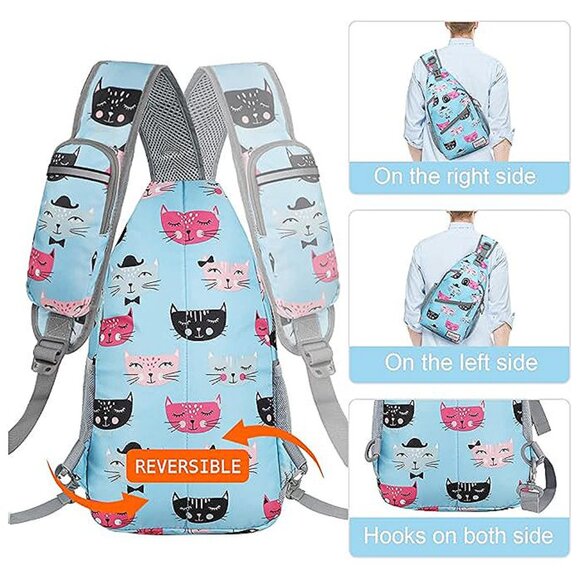 Sling Bag for Women Men:Small Crossbody Sling Backpack - Mini Cat's Head Light B - Picture 5 of 8